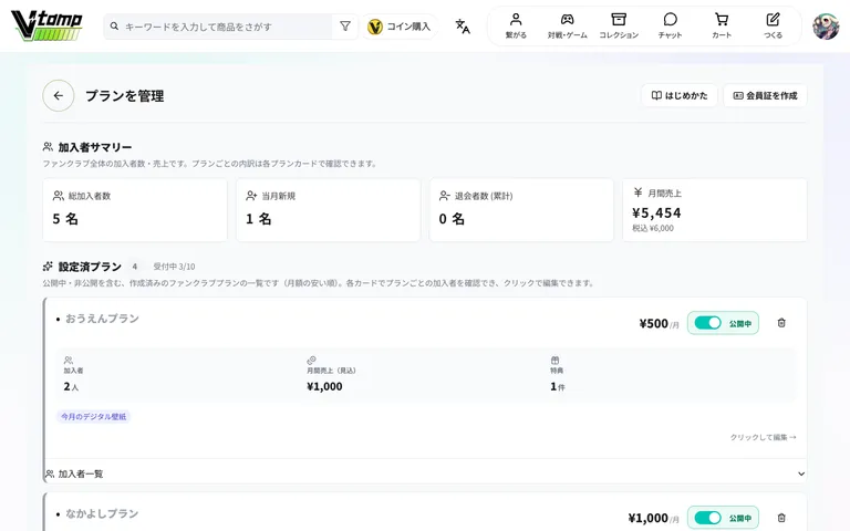 プランを管理（加入者サマリーと設定済みのプラン）