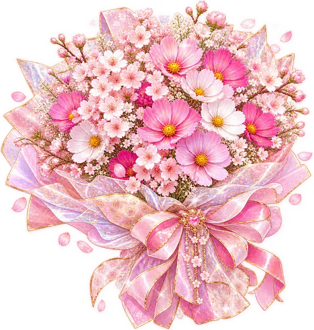 桜と秋桜の花束