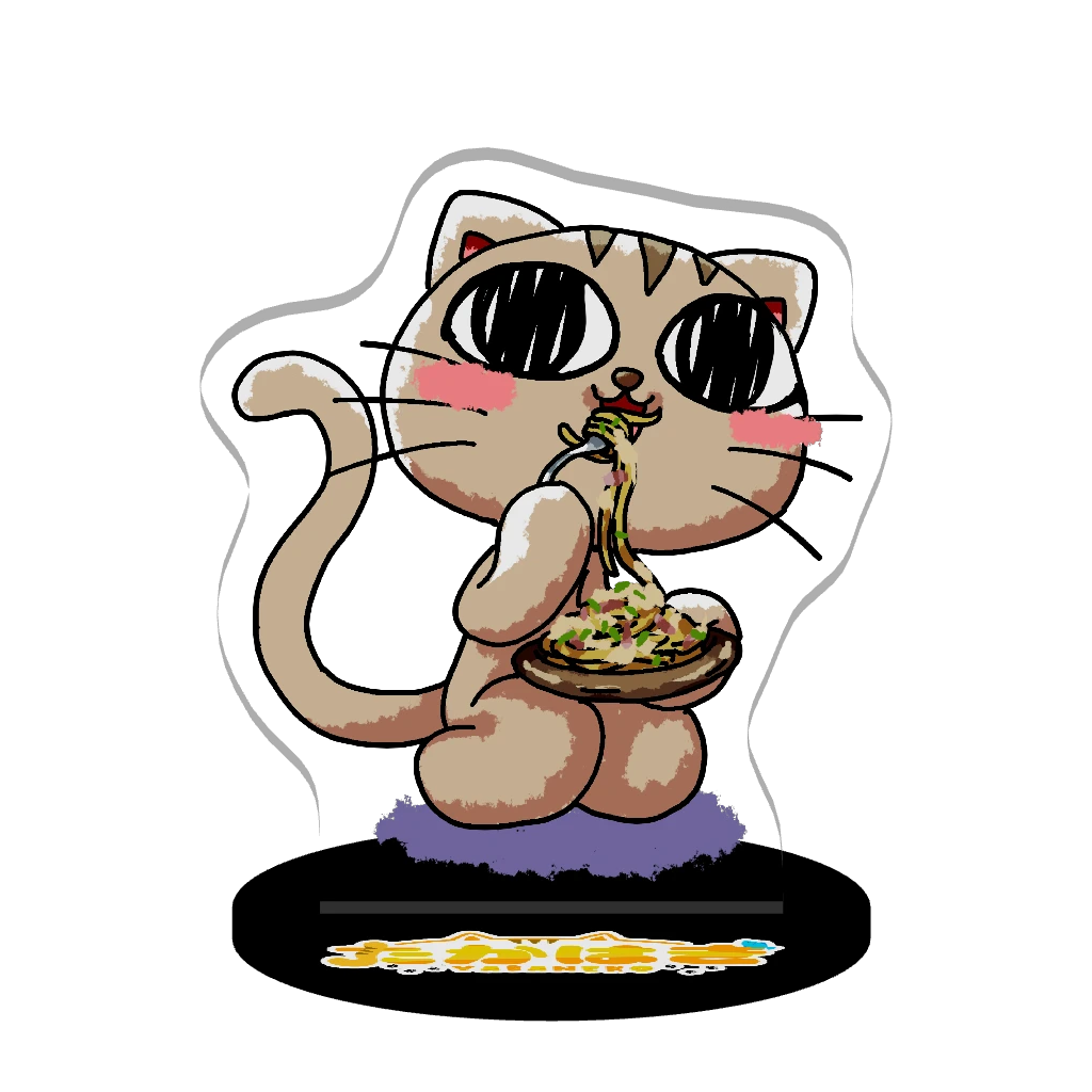 3Dアクリルスタンド（たかはぎ(やばい顔の猫)）一緒にごはんたべようやばい顔の猫3DアクリルスタンドVerパスタ