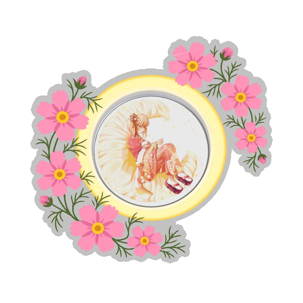 ひつじの缶バッジ推しと季節の花 10月・コスモス