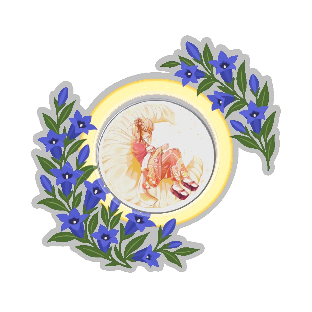 ひつじの缶バッジ推しと季節の花 10月・リンドウ