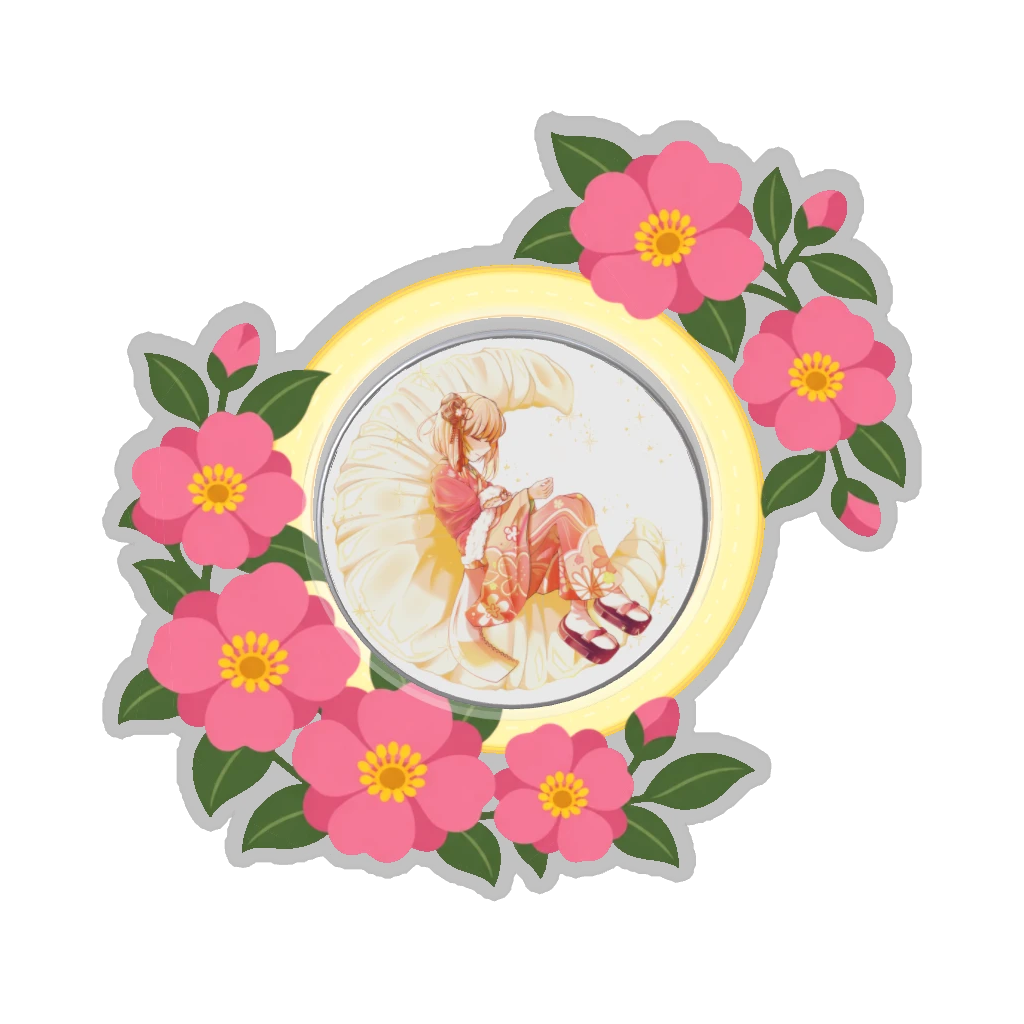 ひつじの缶バッジ推しと季節の花 11月・山茶花