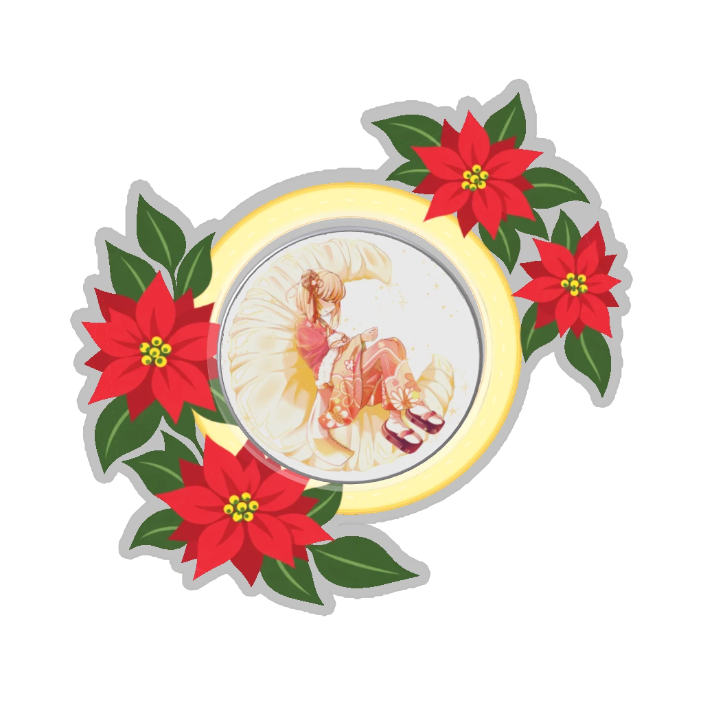ひつじの缶バッジ推しと季節の花 12月・ポインセチア
