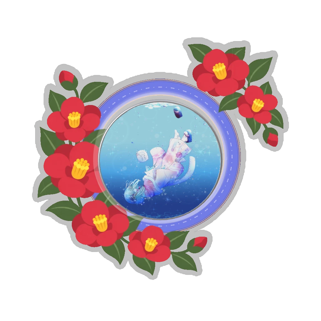 ひつじの缶バッジ推しと季節の花 1月・椿
