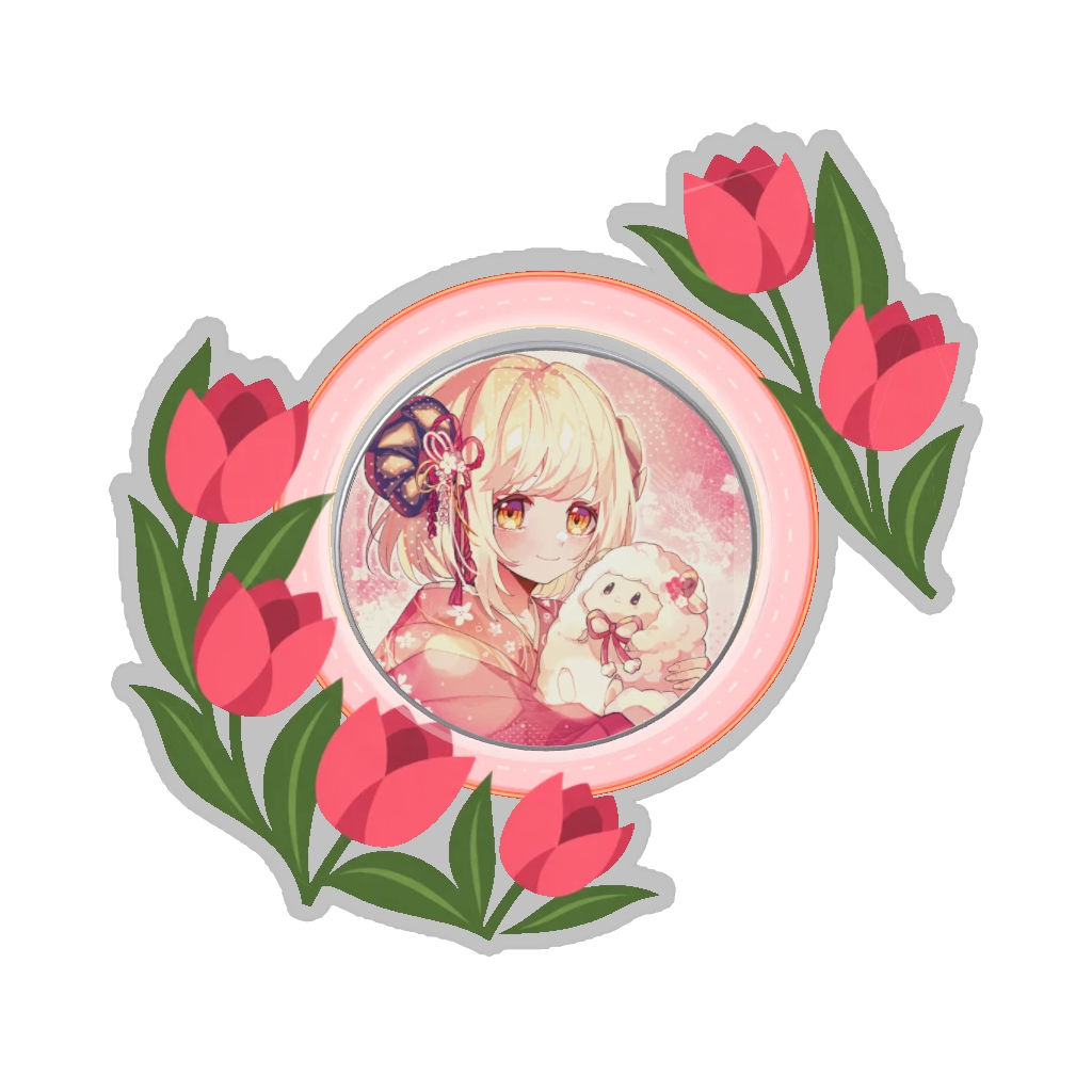 ひつじの缶バッジ推しと季節の花 4月・チューリップ