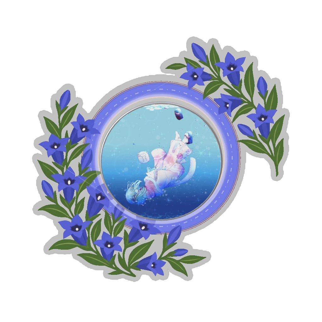 ひつじの缶バッジ推しと季節の花 10月・リンドウ