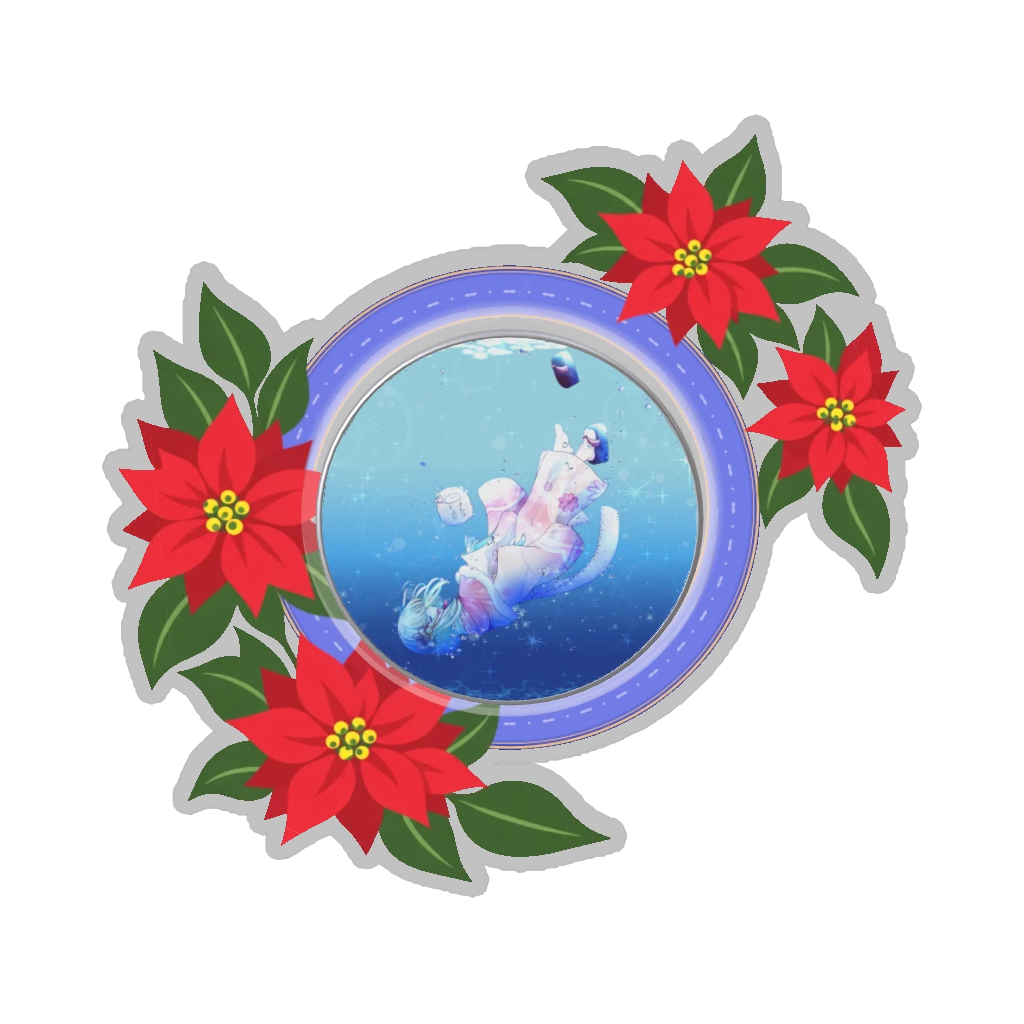 ひつじの缶バッジ推しと季節の花 12月・ポインセチア