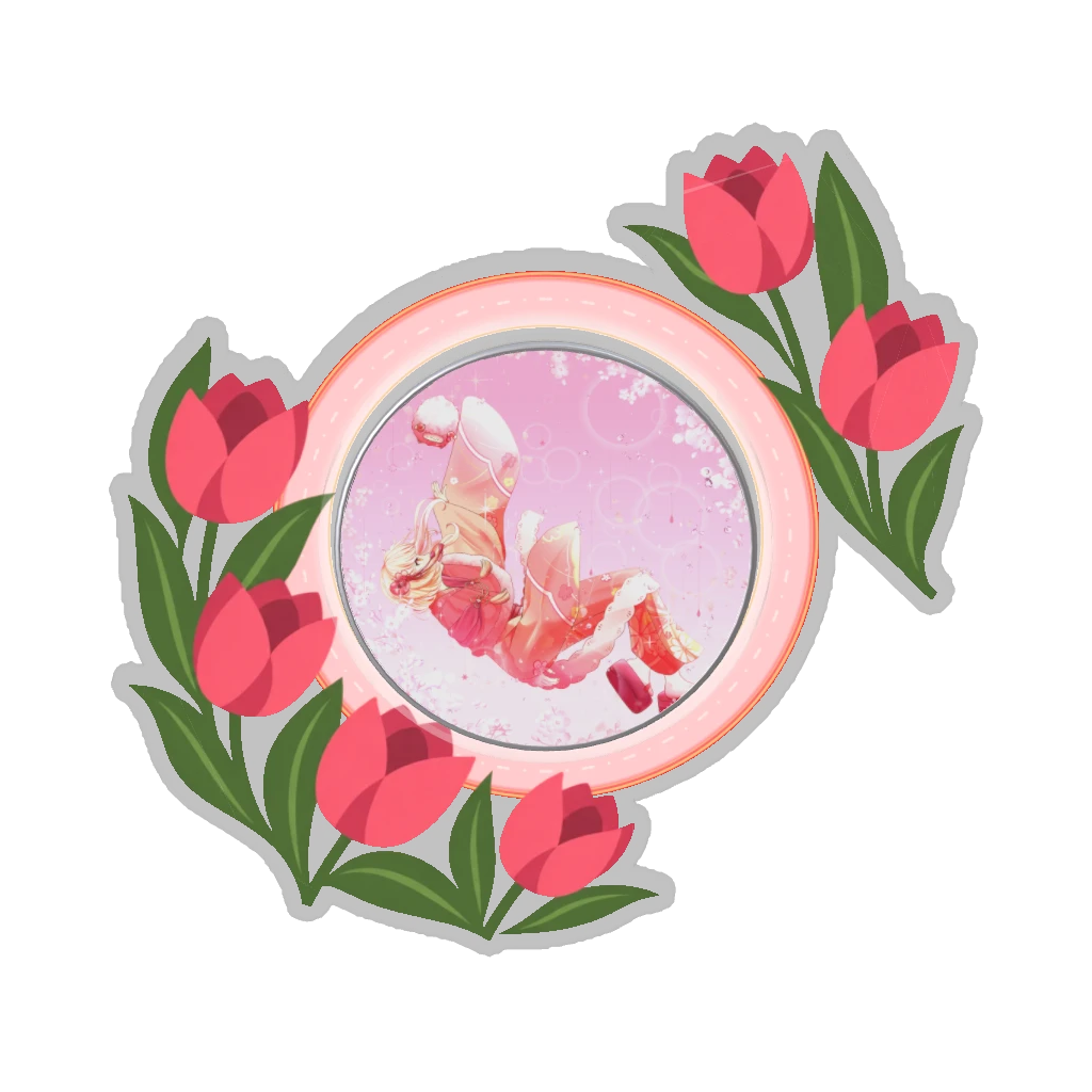 ひつじの缶バッジ推しと季節の花 4月・チューリップ