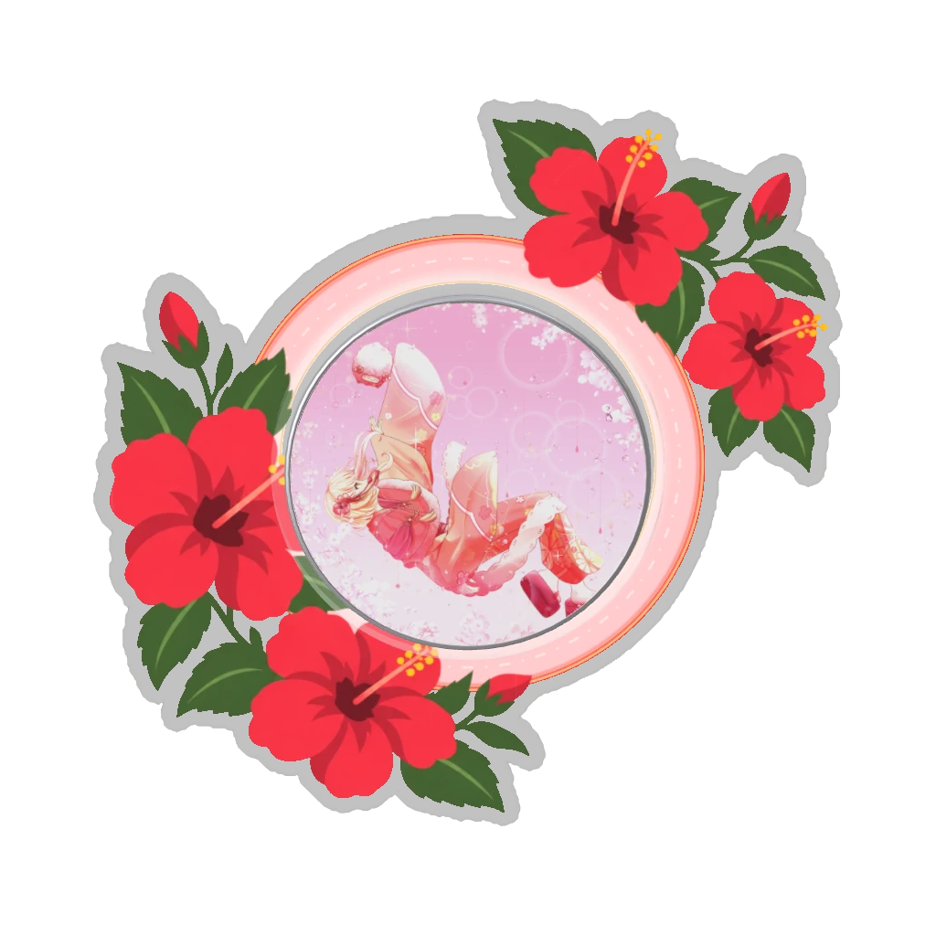 ひつじの缶バッジ推しと季節の花 8月・ハイビスカス