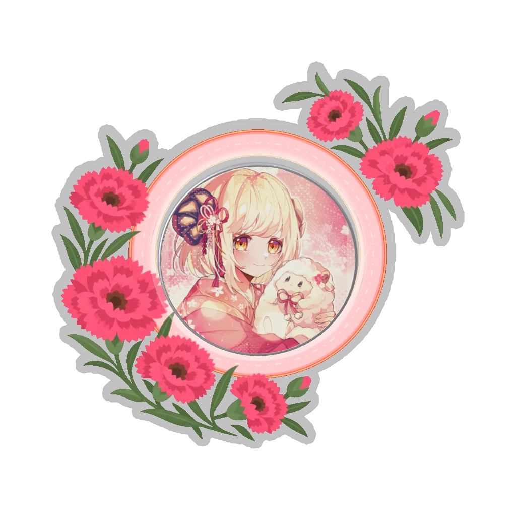 ひつじの缶バッジ推しと季節の花 5月・カーネーション