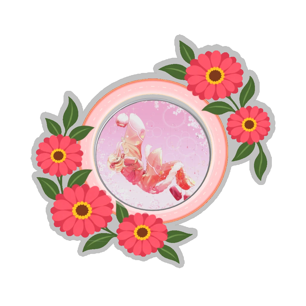 ひつじの缶バッジ推しと季節の花 8月・百日草