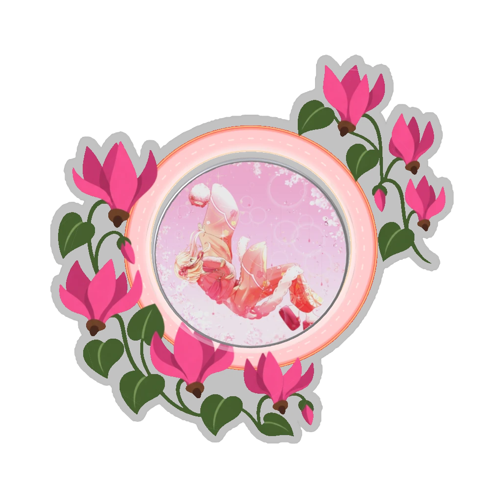 ひつじの缶バッジ推しと季節の花 11月・シクラメン