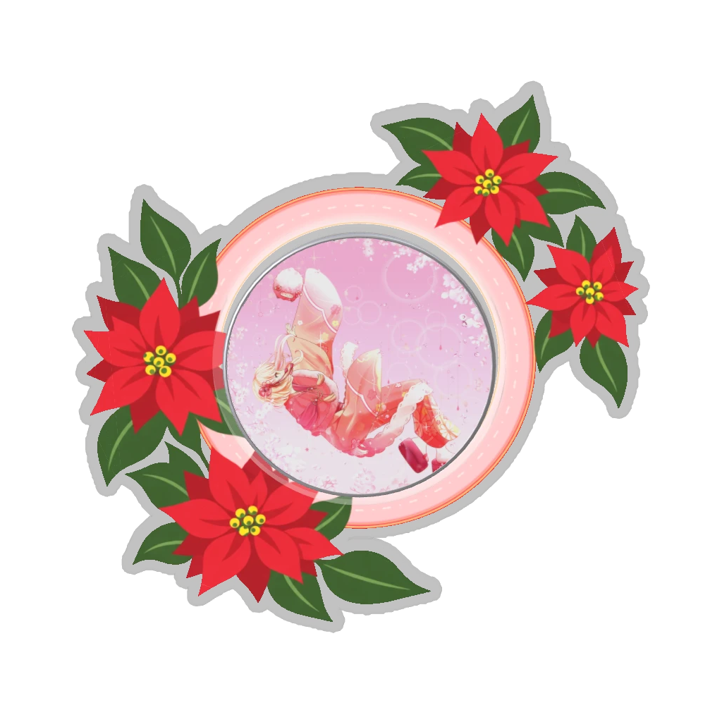 ひつじの缶バッジ推しと季節の花 12月・ポインセチア