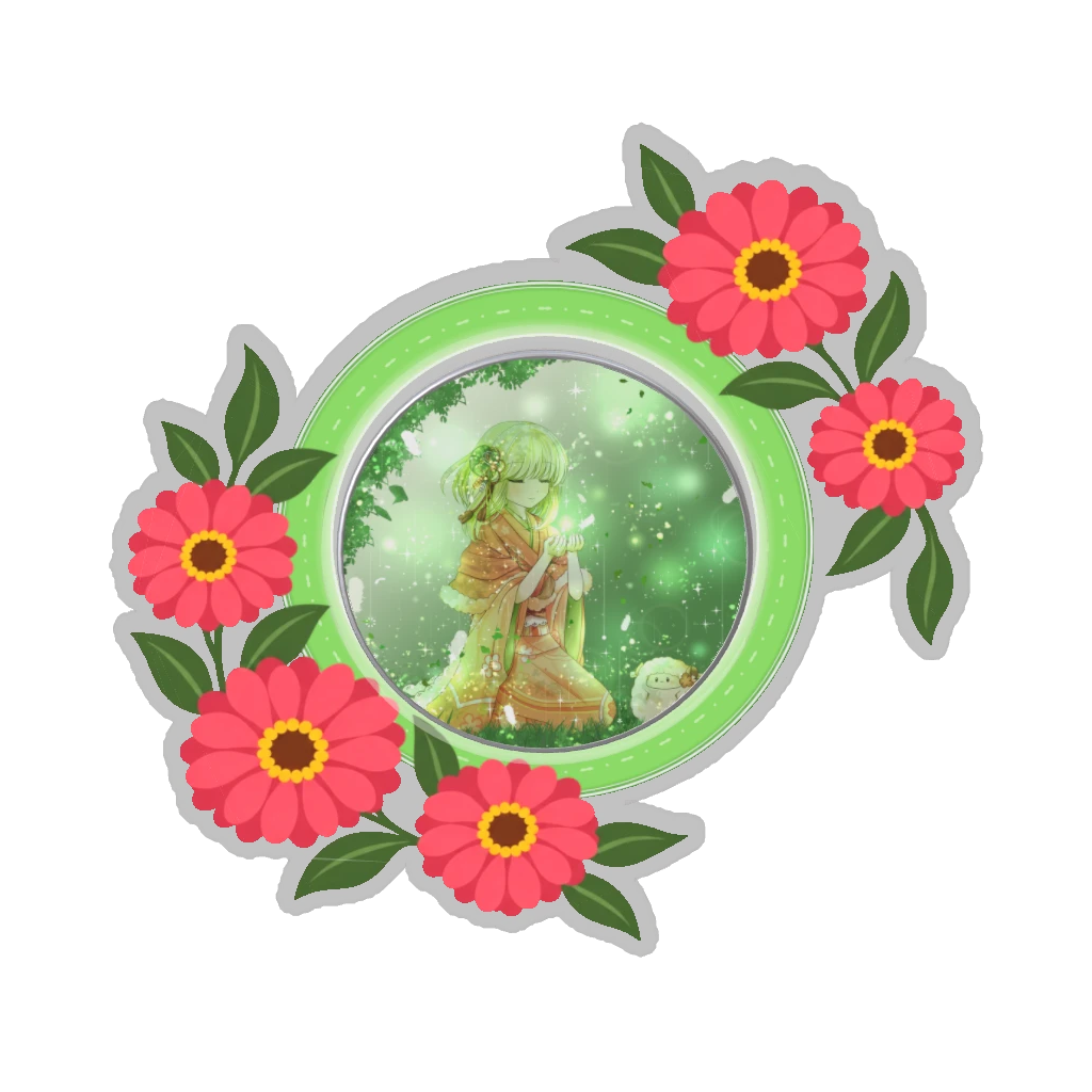 ひつじの缶バッジ推しと季節の花 8月・百日草