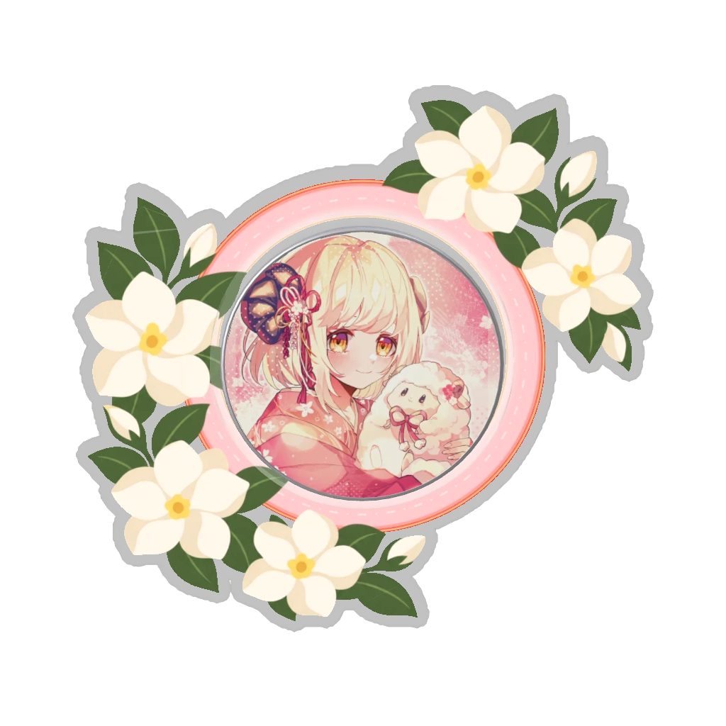 ひつじの缶バッジ推しと季節の花 6月・梔子
