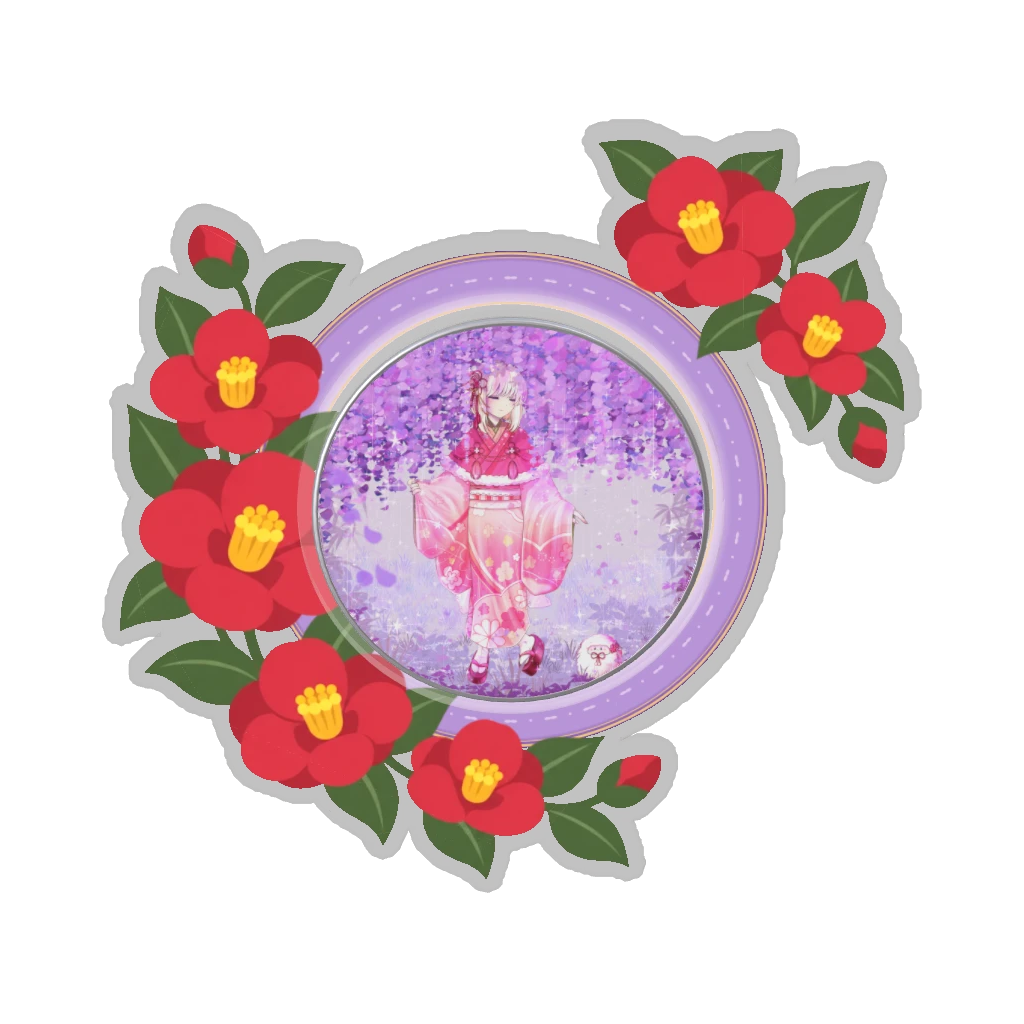 ひつじの缶バッジ推しと季節の花 1月・椿