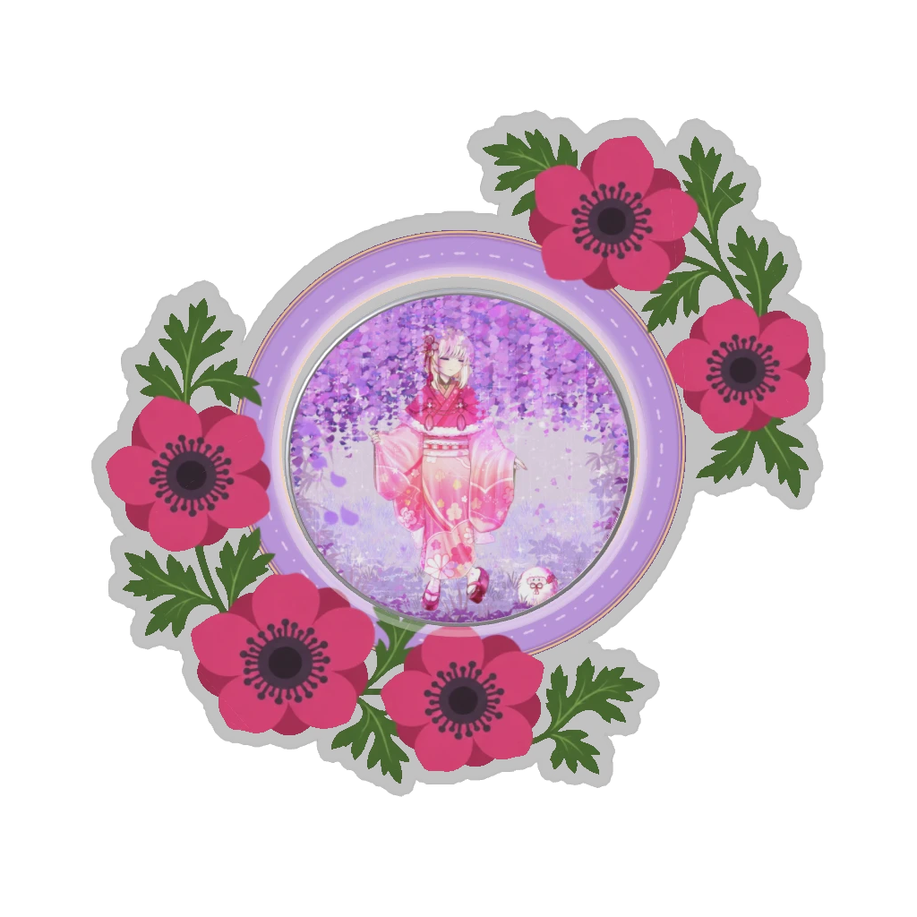 ひつじの缶バッジ推しと季節の花 2月・アネモネ