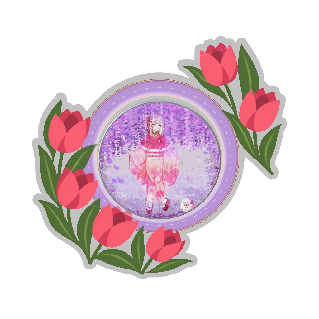 ひつじの缶バッジ推しと季節の花 4月・チューリップ