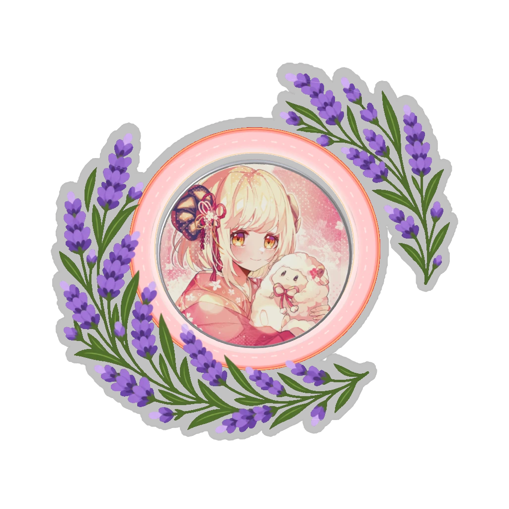 ひつじの缶バッジ推しと季節の花 7月・ラベンダー