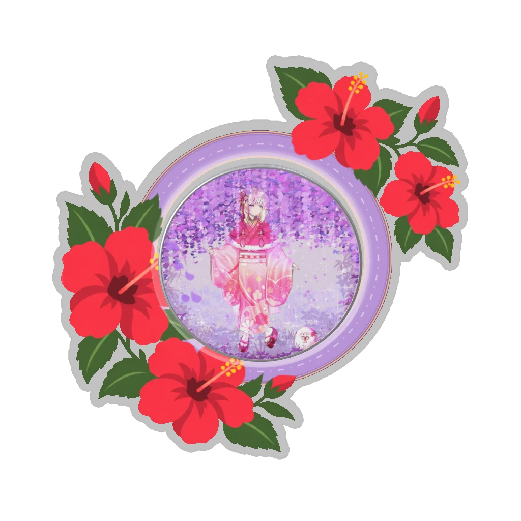 ひつじの缶バッジ推しと季節の花 8月・ハイビスカス
