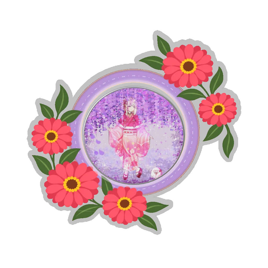 ひつじの缶バッジ推しと季節の花 8月・百日草