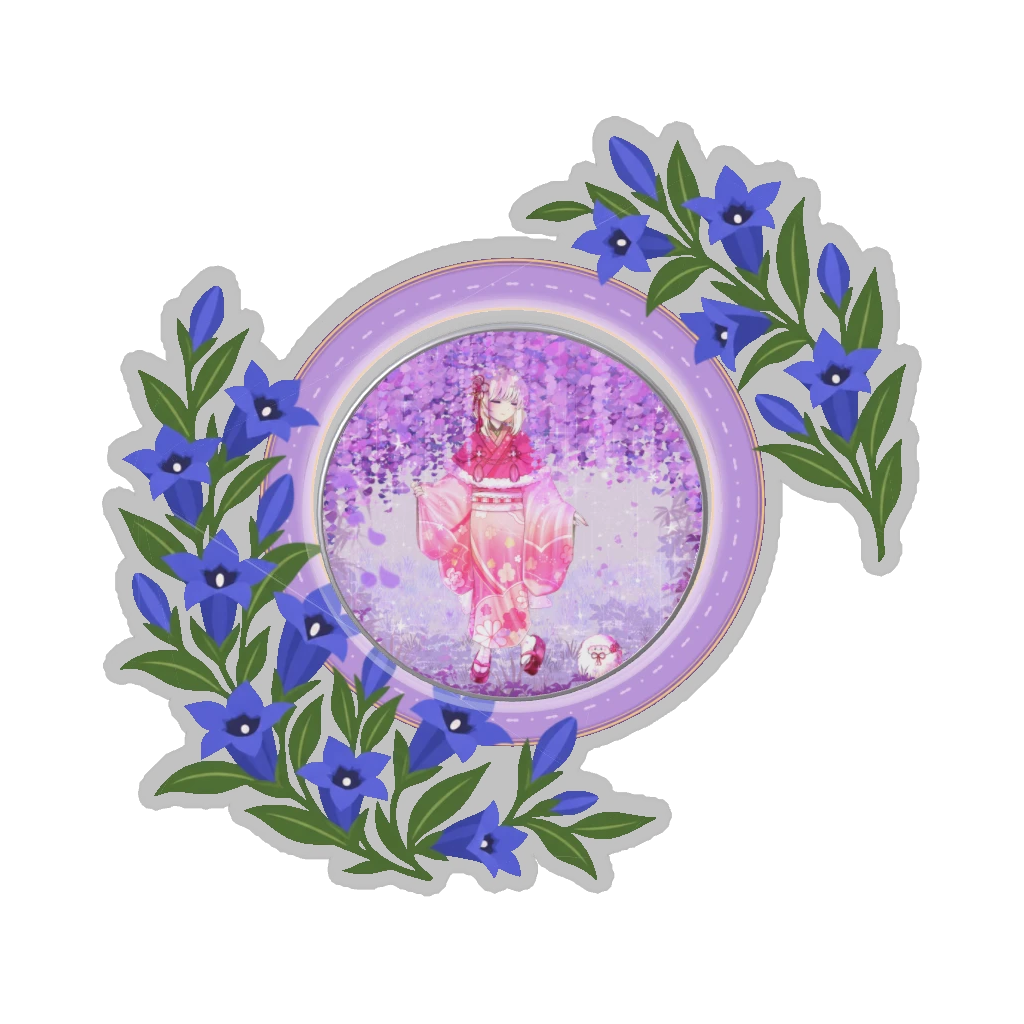 ひつじの缶バッジ推しと季節の花 10月・リンドウ