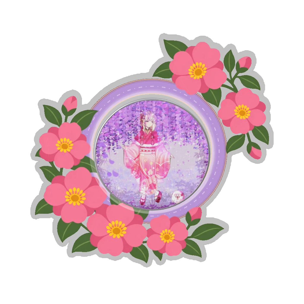 ひつじの缶バッジ推しと季節の花 11月・山茶花
