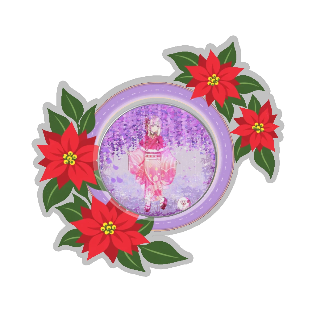 ひつじの缶バッジ推しと季節の花 12月・ポインセチア