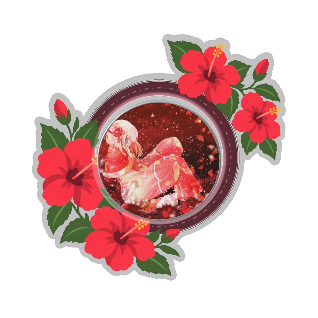 ひつじの缶バッジ推しと季節の花 8月・ハイビスカス