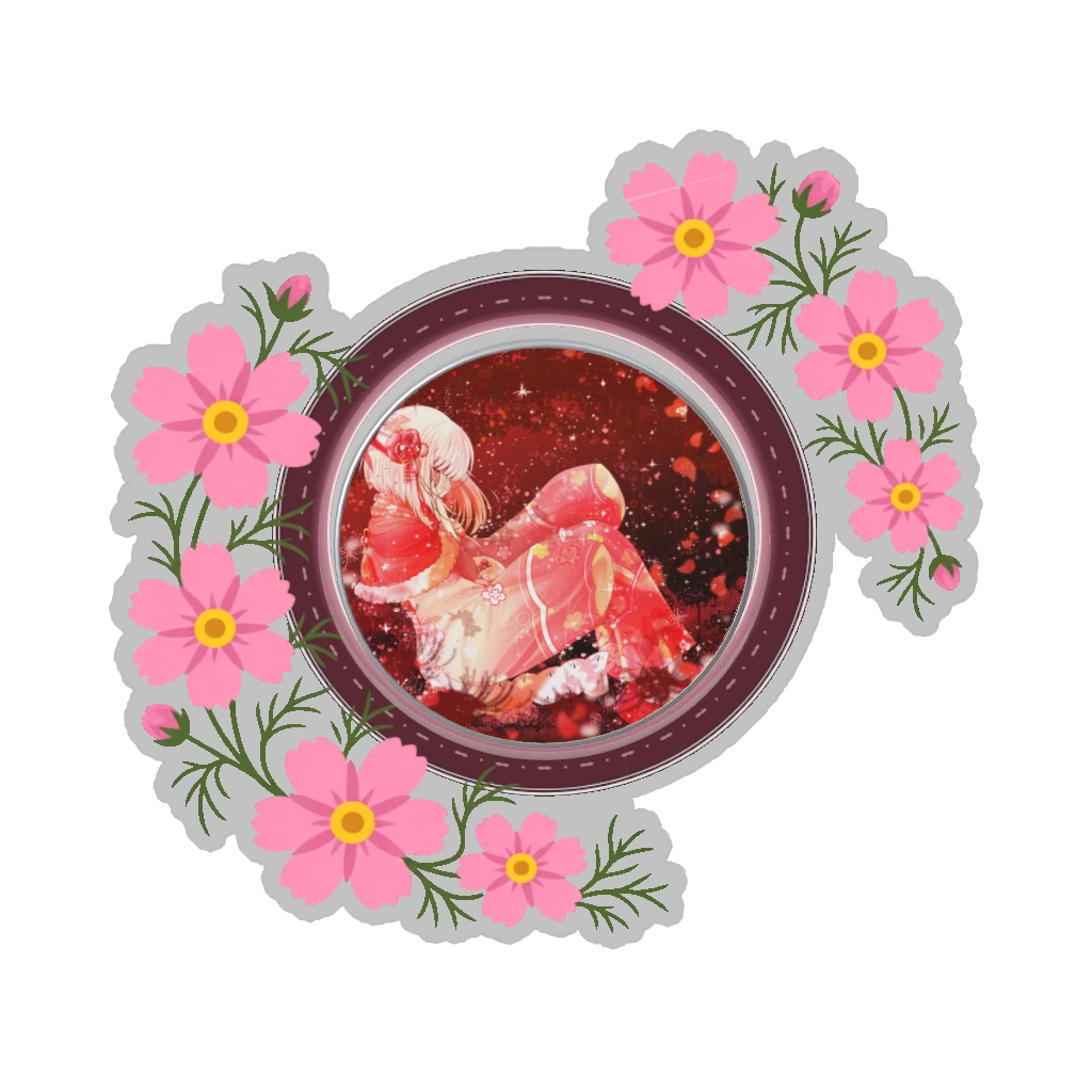 ひつじの缶バッジ推しと季節の花 10月・コスモス
