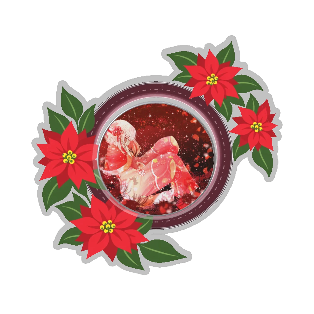 ひつじの缶バッジ推しと季節の花 12月・ポインセチア