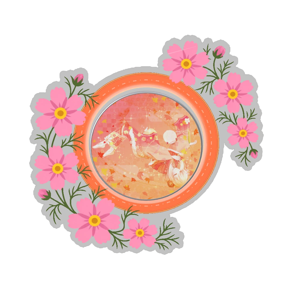 ひつじの缶バッジ推しと季節の花 10月・コスモス