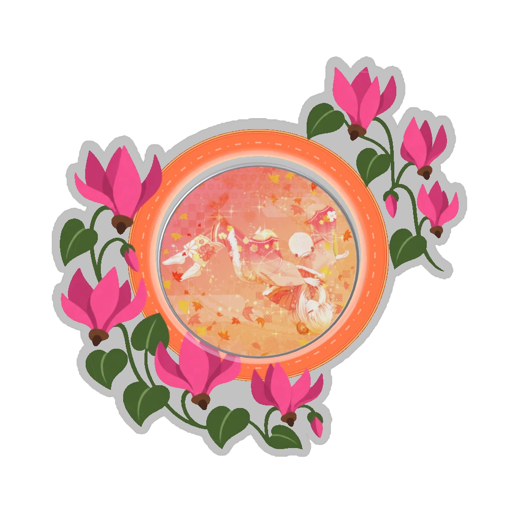 ひつじの缶バッジ推しと季節の花 11月・シクラメン