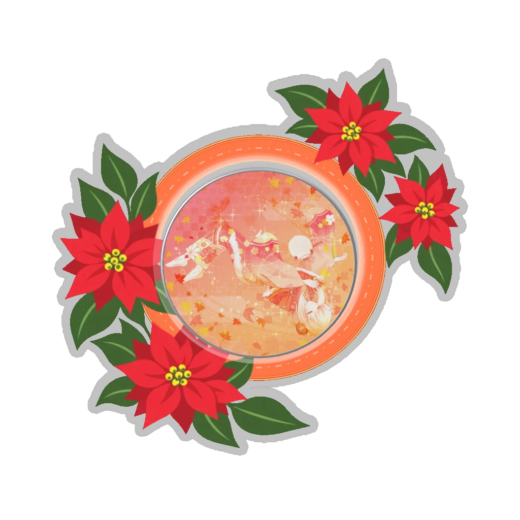ひつじの缶バッジ推しと季節の花 12月・ポインセチア