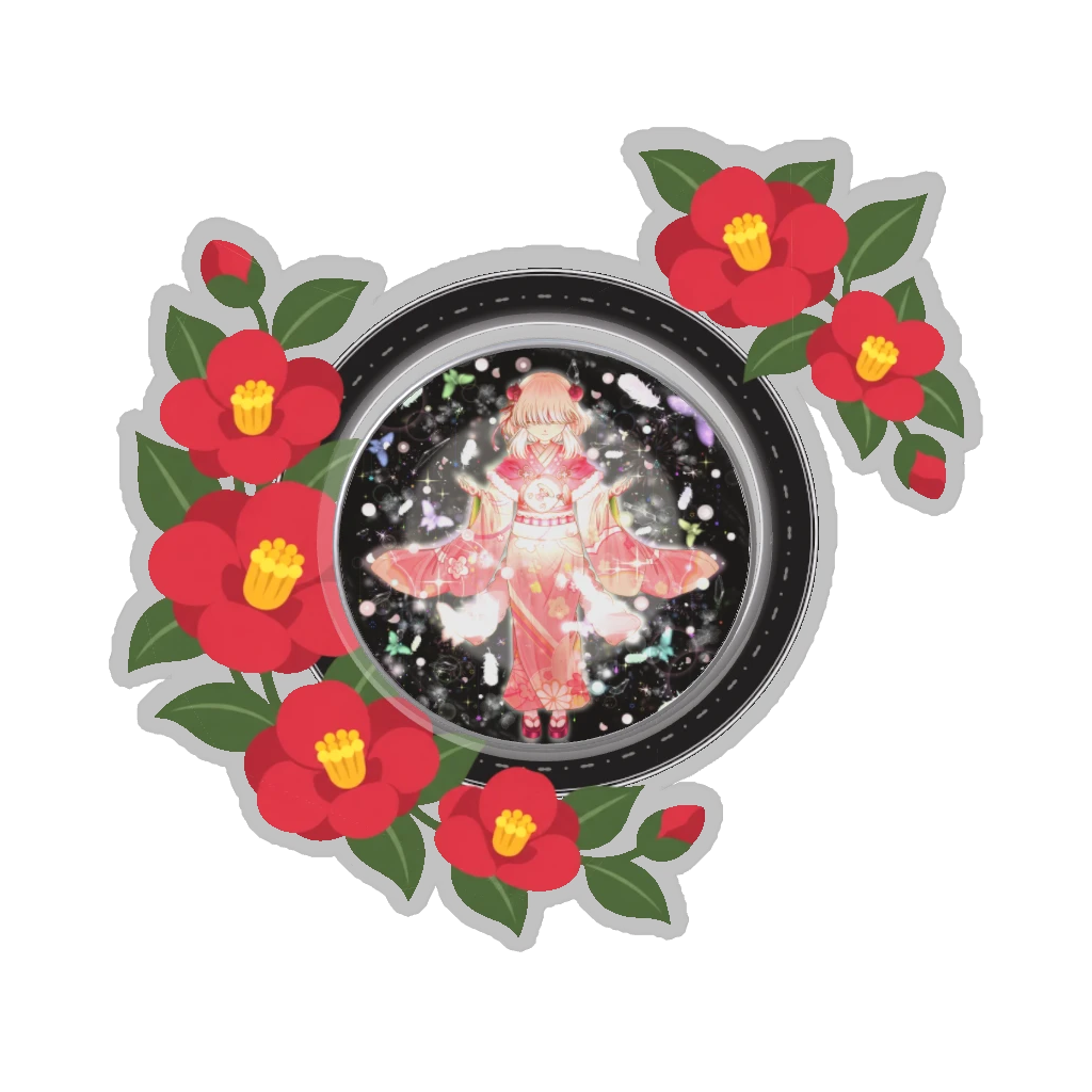 ひつじの缶バッジ推しと季節の花 1月・椿