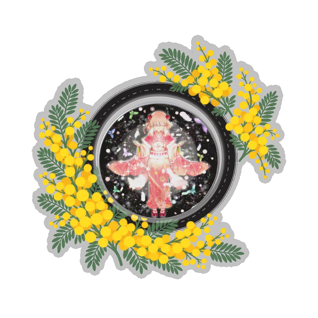 ひつじの缶バッジ推しと季節の花 3月・ミモザ