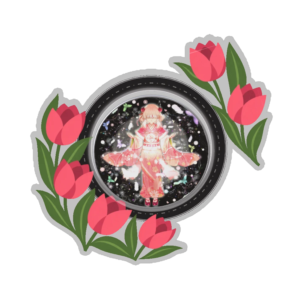 ひつじの缶バッジ推しと季節の花 4月・チューリップ