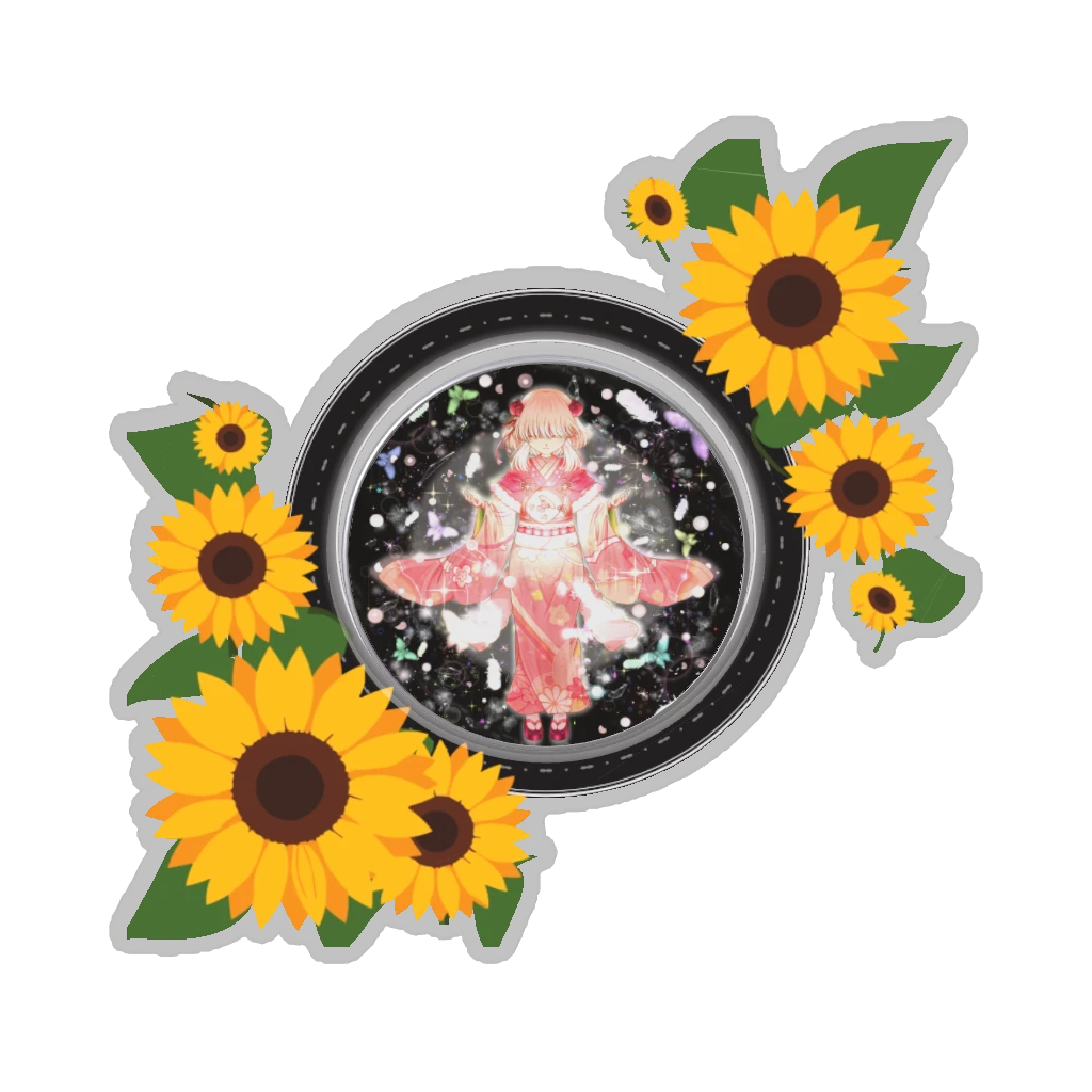 ひつじの缶バッジ推しと季節の花 7月・向日葵