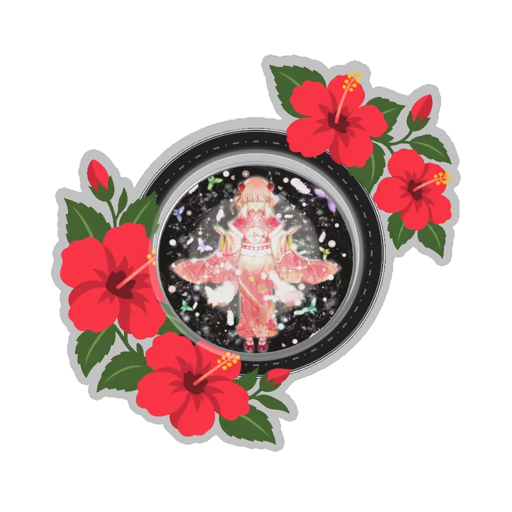 ひつじの缶バッジ推しと季節の花 8月・ハイビスカス