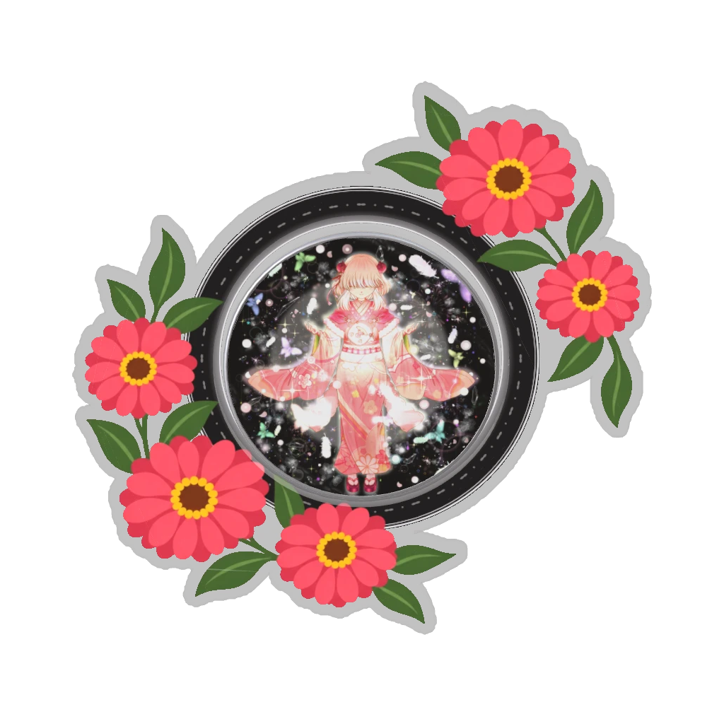 ひつじの缶バッジ推しと季節の花 8月・百日草