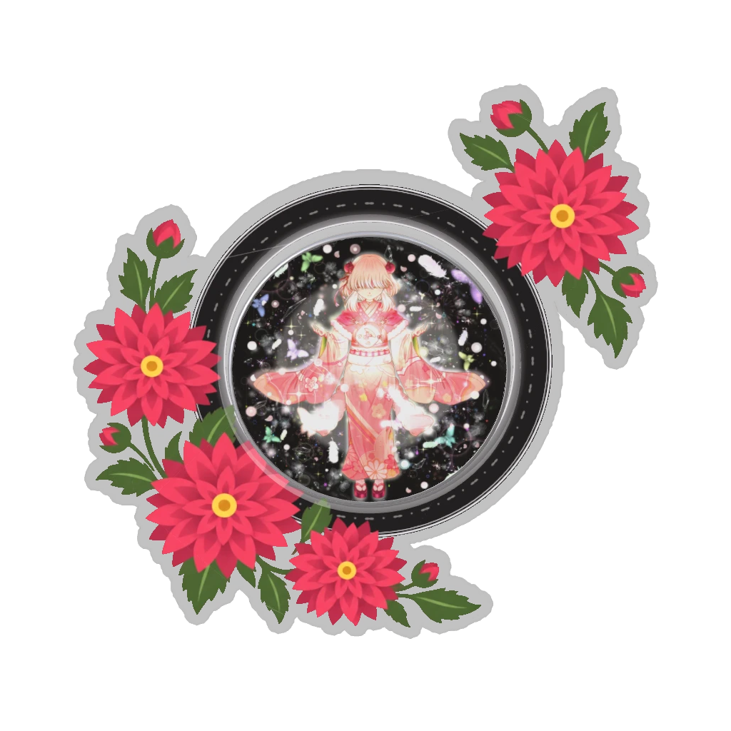 ひつじの缶バッジ推しと季節の花 9月・ダリア