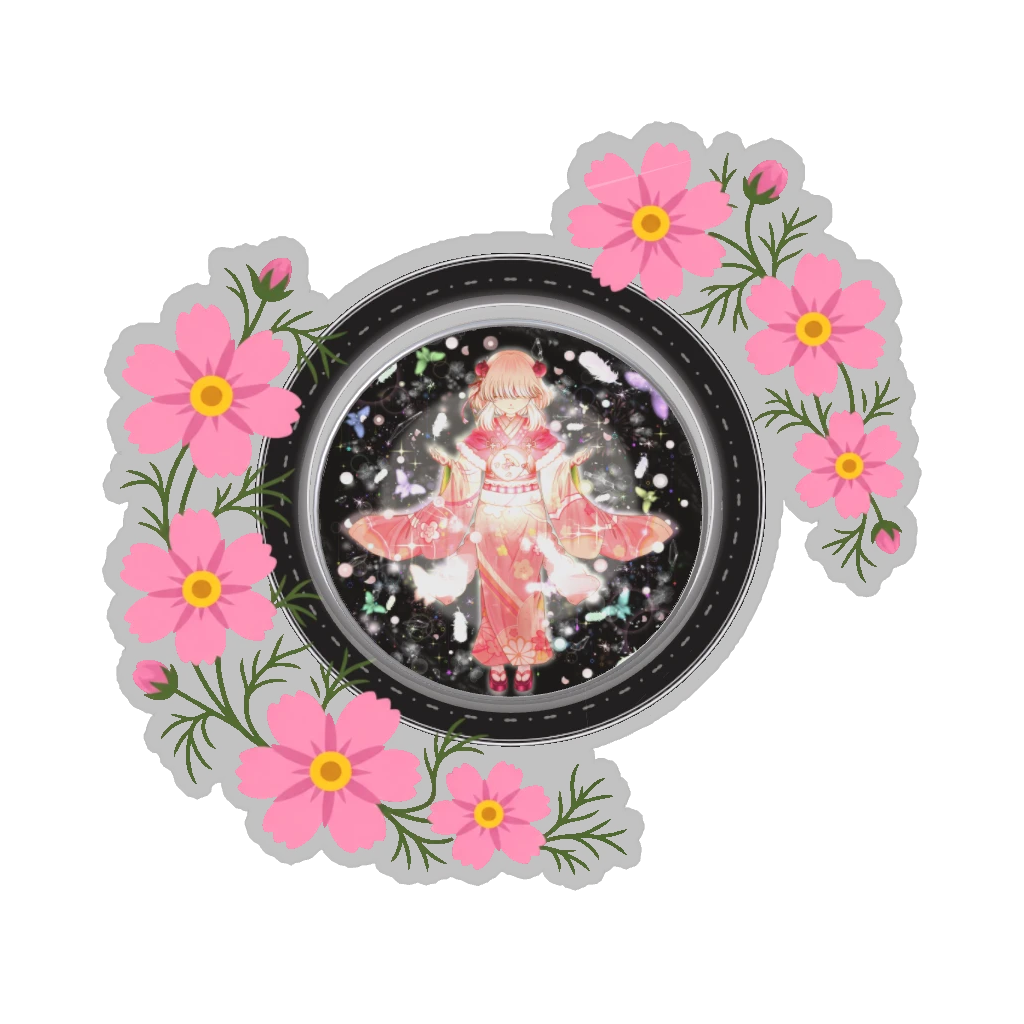 ひつじの缶バッジ推しと季節の花 10月・コスモス