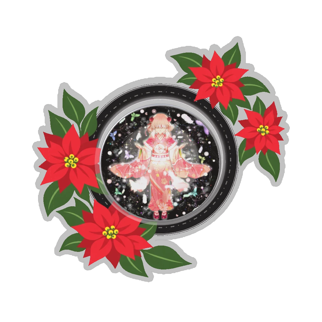 ひつじの缶バッジ推しと季節の花 12月・ポインセチア