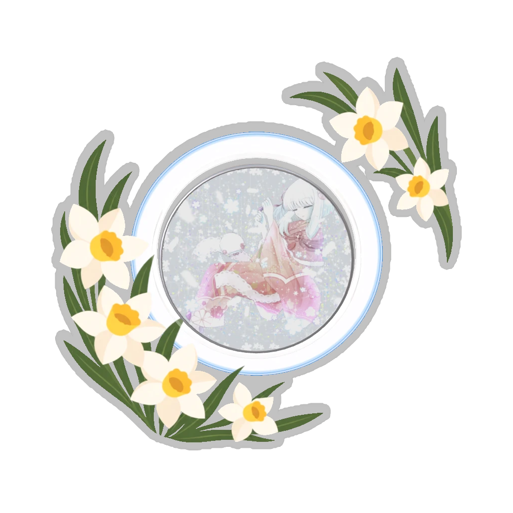 ひつじの缶バッジ推しと季節の花 1月・水仙