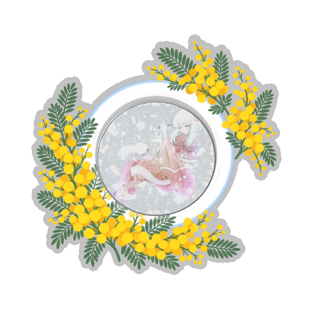 ひつじの缶バッジ推しと季節の花 3月・ミモザ