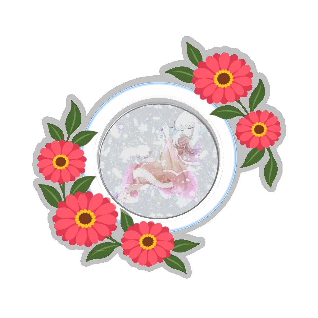 ひつじの缶バッジ推しと季節の花 8月・百日草