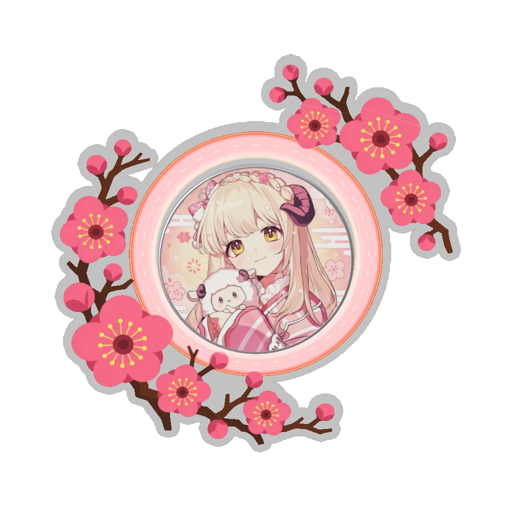 ひつじの缶バッジ推しと季節の花 2月・梅