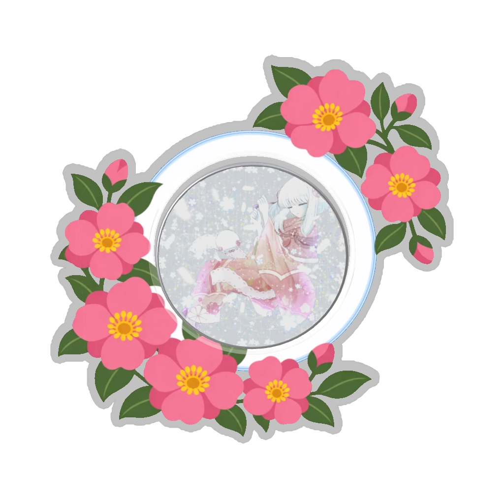 ひつじの缶バッジ推しと季節の花 11月・山茶花