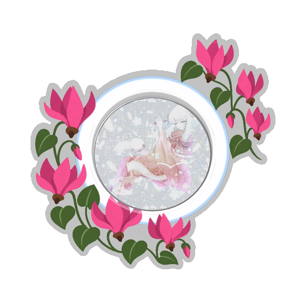 ひつじの缶バッジ推しと季節の花 11月・シクラメン