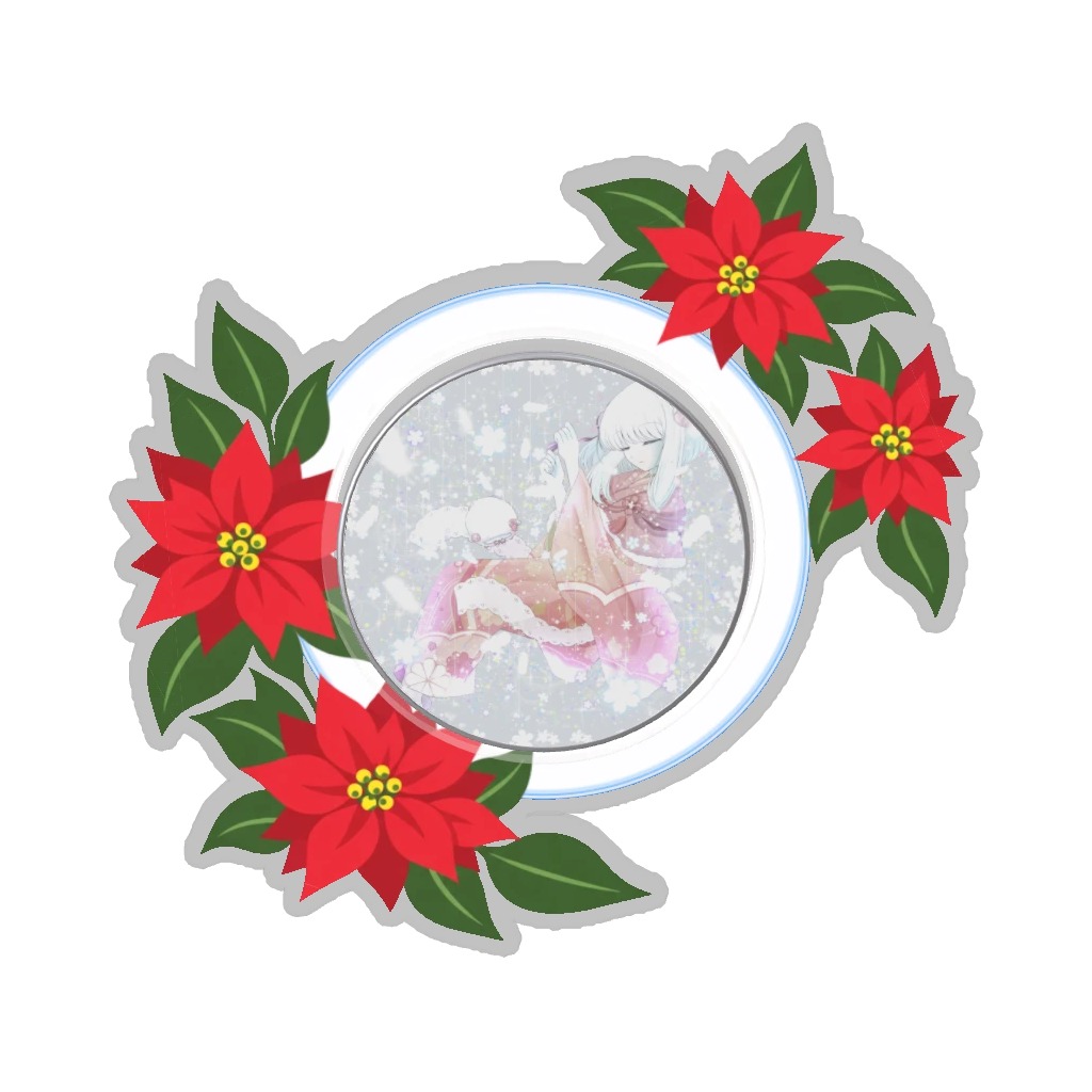 ひつじの缶バッジ推しと季節の花 12月・ポインセチア